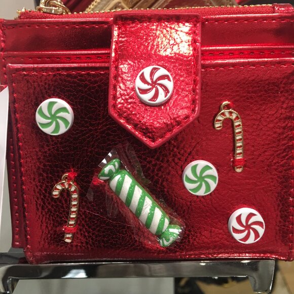 Betsey Johnson Kitsch Holiday Candy Bifold Wallet Red Metallic BJ34415F NWT - Picture 3 of 8